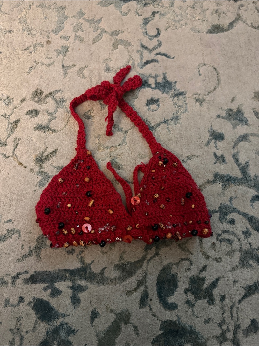 Red Beaded Crochet Bikini Top - Women Swim Bikinis